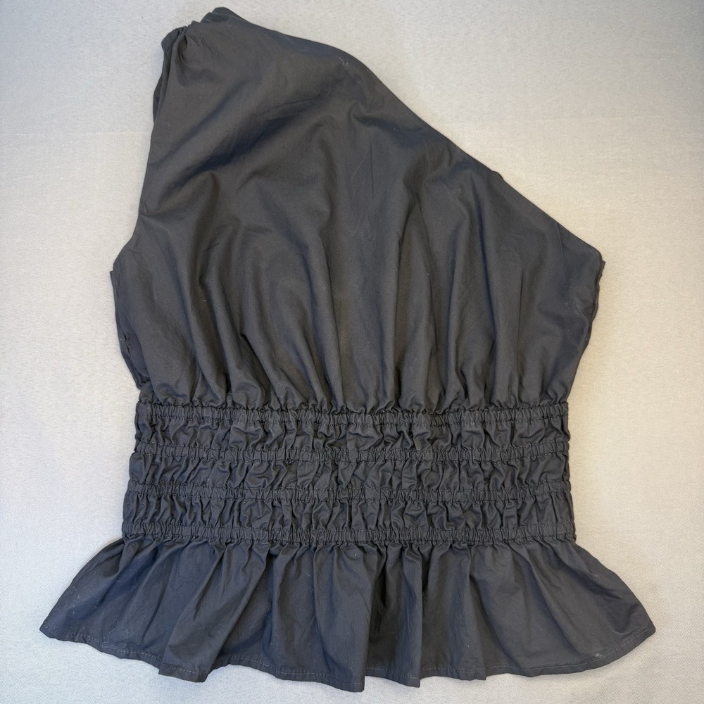 Banana Republic Smocked Ruffled One Shoulder Top Black Sue XS